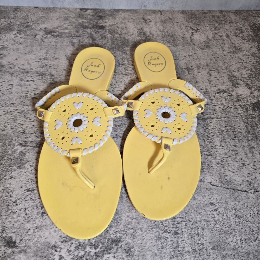 Jack Rogers Sandals Thong Slip on Flip Flops Jelly Yellow White size 9 Women's